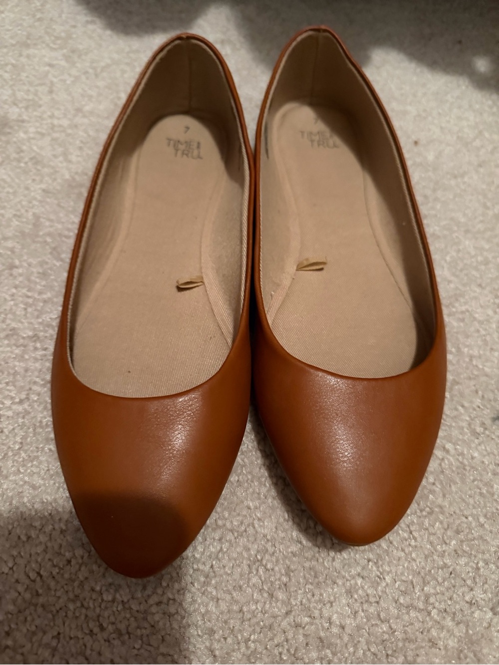 Time and Tru Cognac Pointed-Toe Ballet Flats